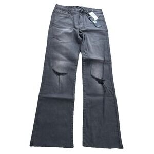 Numero Phoenix Women Black High Rise Straight Crop Distressed Jeans Size 27